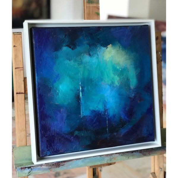 framed oil painting in blue by Jessica Dunn