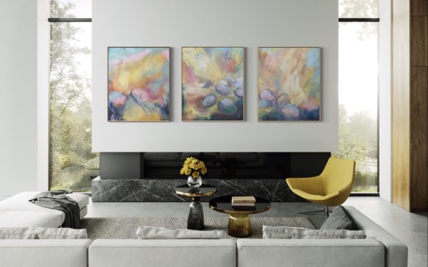 trio of oil paintings in situ